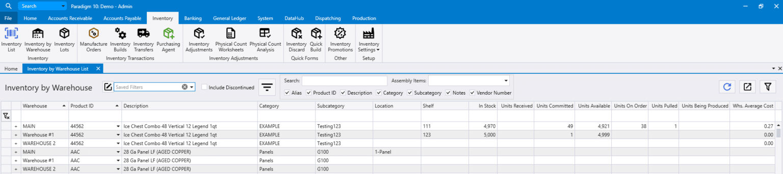 Inventory By Warehouse – Paradigm ERP by Paragon – Documentation